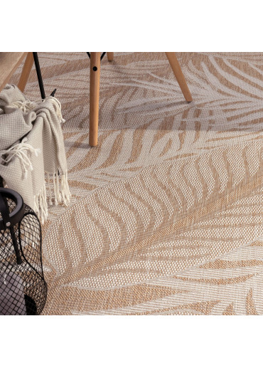 Tapis extérieur effet jute feuille beige CARACAS 26