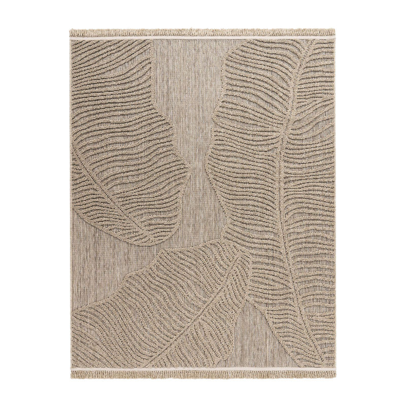 Tapis extérieur intérieur effet jute feuille beige CASSIS 96