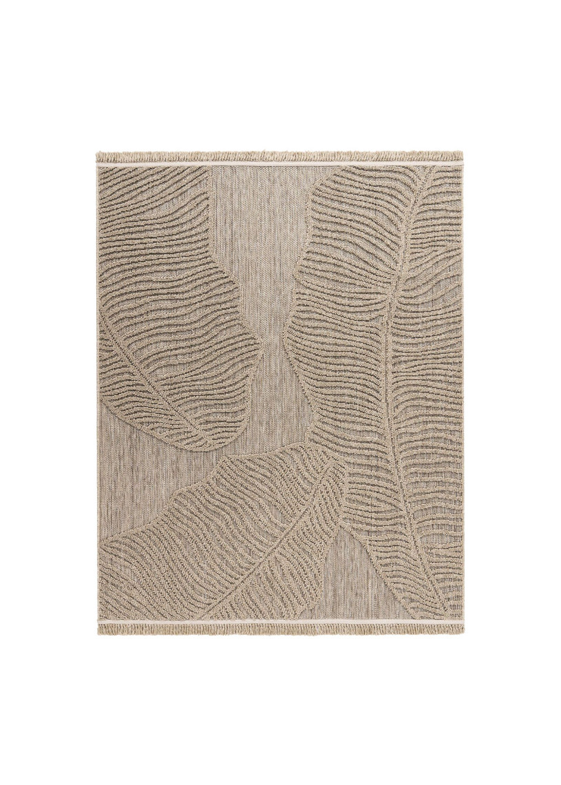 Tapis extérieur effet intérieur jute feuille beige CASSIS 96