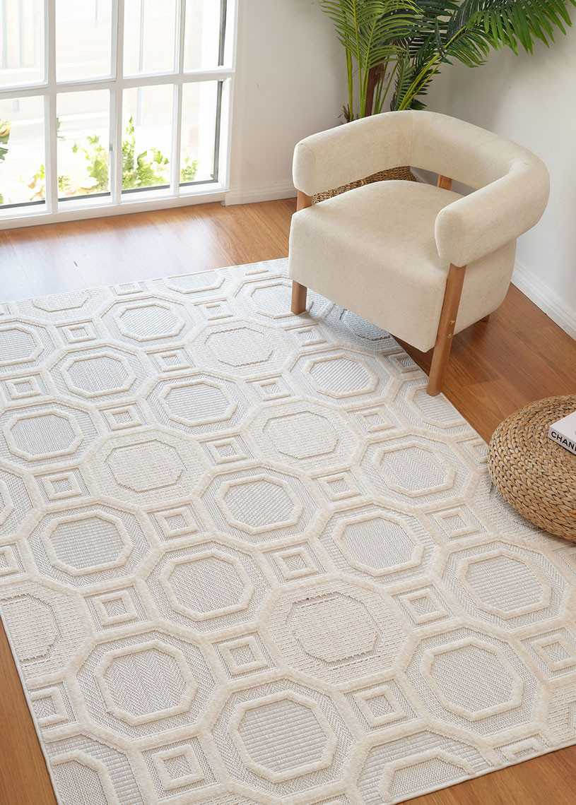 Tapis géométrique crème - MANISA 992