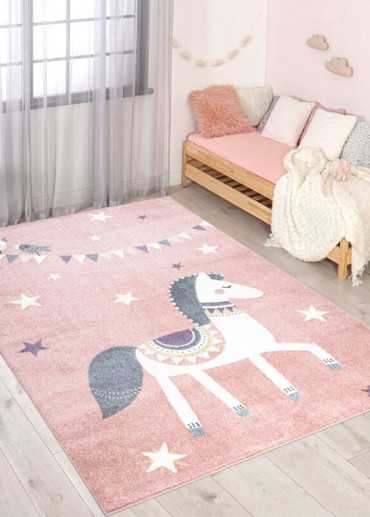 Tapis enfant cheval rose -...