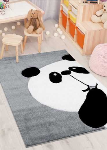 Tapis enfant panda gris -...