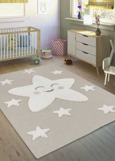 Tapis enfant étoile beige -...