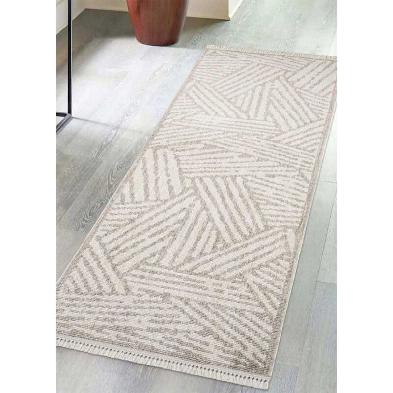 Tapis uni effet laine géométrique beige TANGER 61