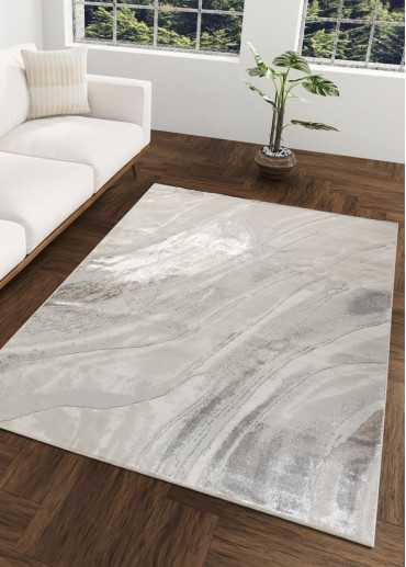 Beige Shiny Patterned Rug –...