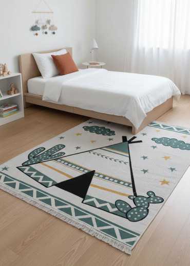 Tapis enfant réversible tipi crème vert COLORADO kids