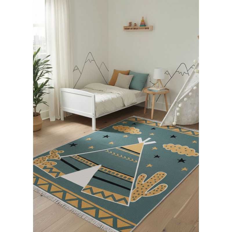 Tapis enfant réversible tipi crème vert COLORADO kids