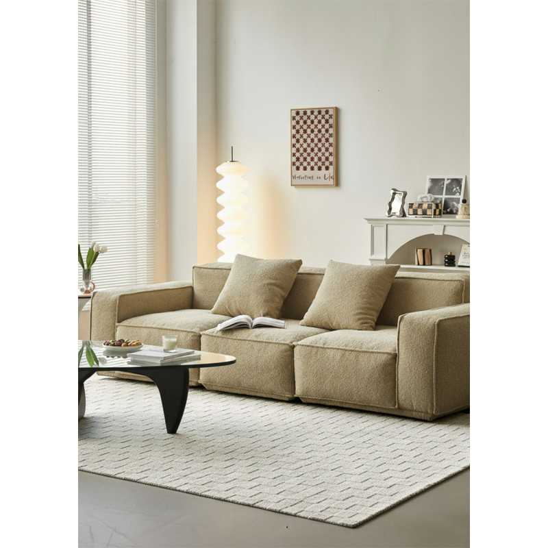 Tapis damier crème en laine fait main GRANITO