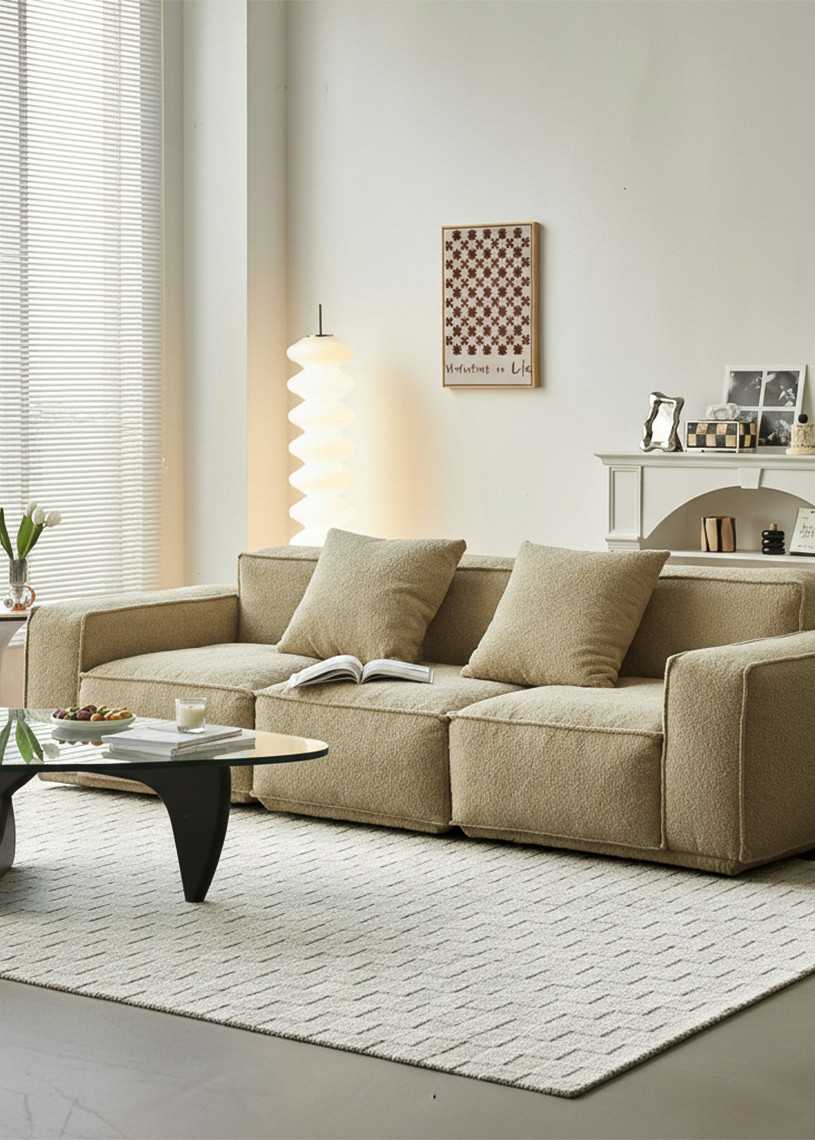 Tapis damier crème en laine fait main GRANITO