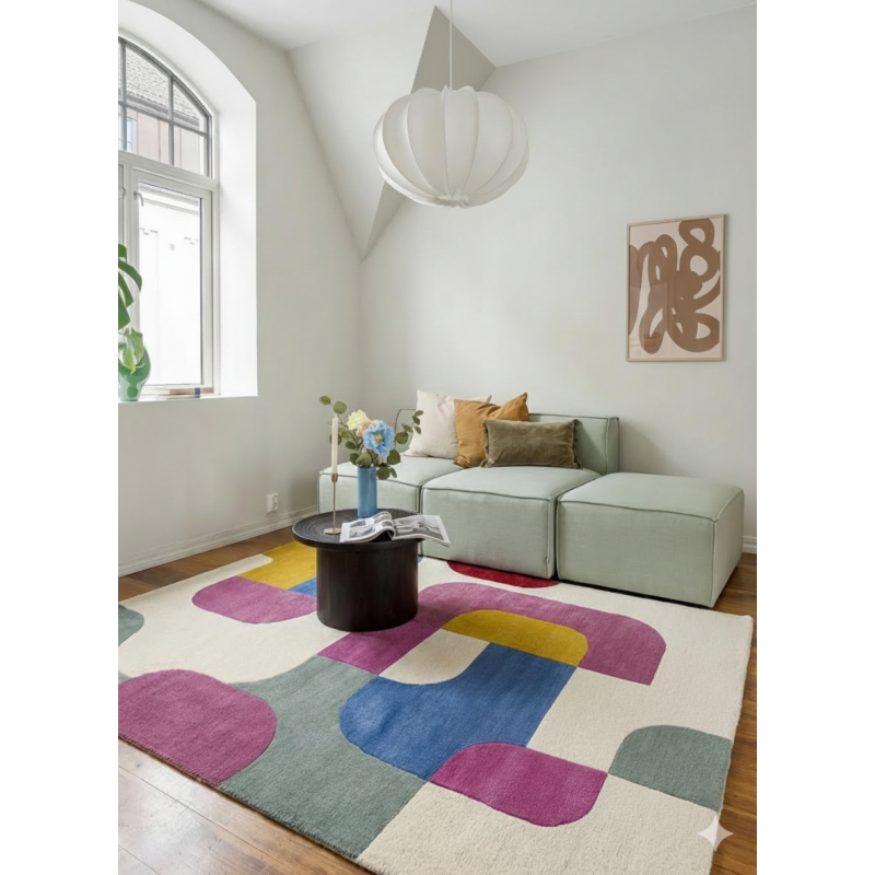 Tapis en laine multicolore géométrique fait main ASPEN