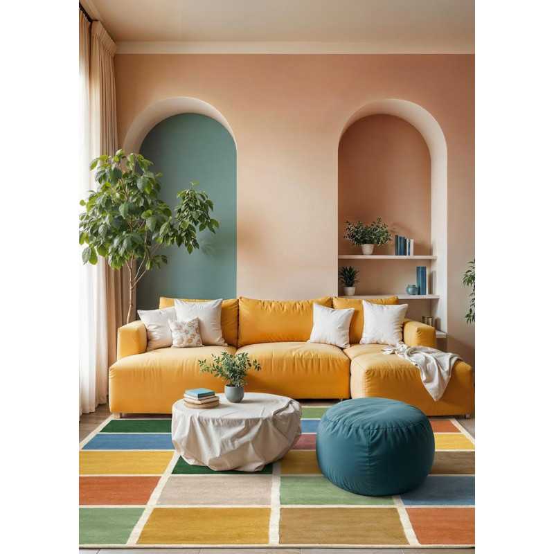 Tapis damier multicolore en laine fait main BURJA