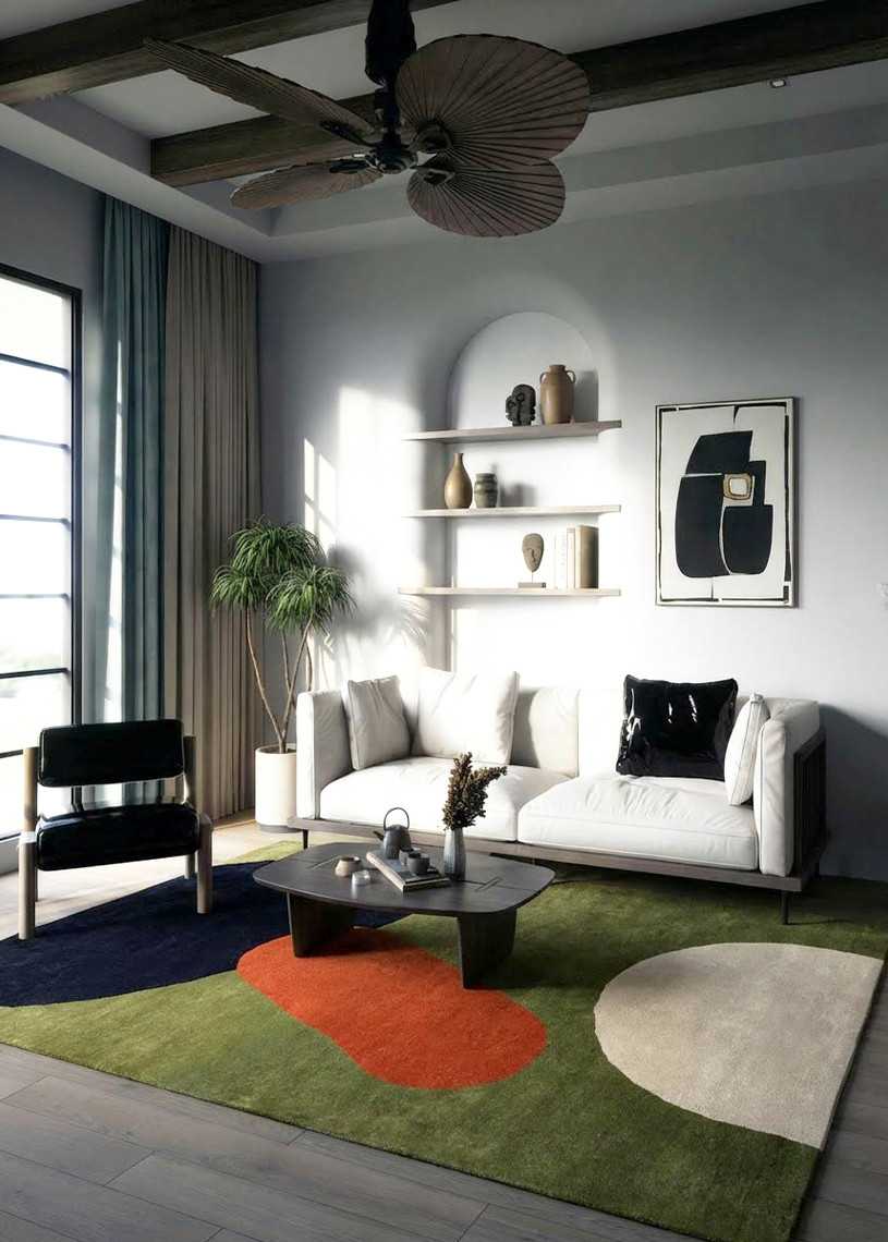 Tapis en laine à motif géométrique multicolore fait main CARVADO