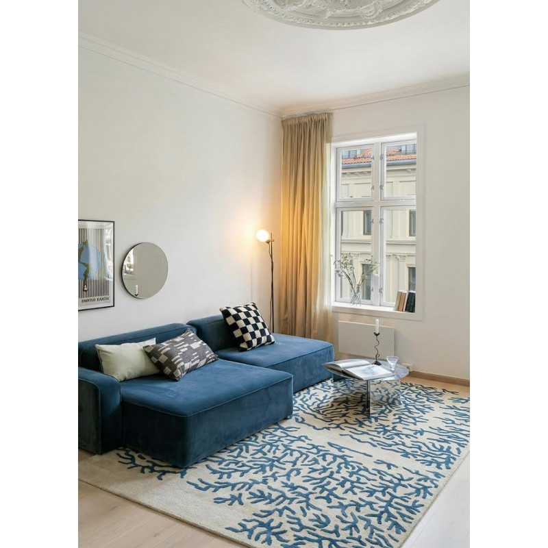 Tapis en laine crème bleu fait main FUSHI