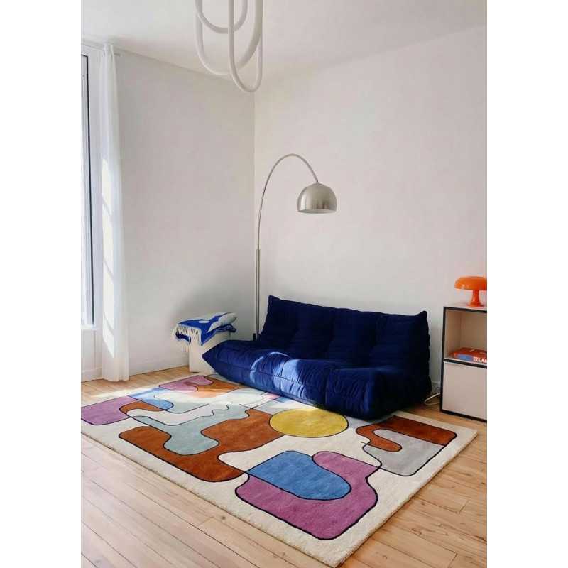 Tapis en laine abstrait multicolore fait main PABLO
