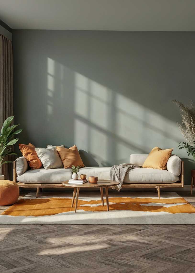 Tapis en laine fait main moderne crème jaune moutarde MERVE