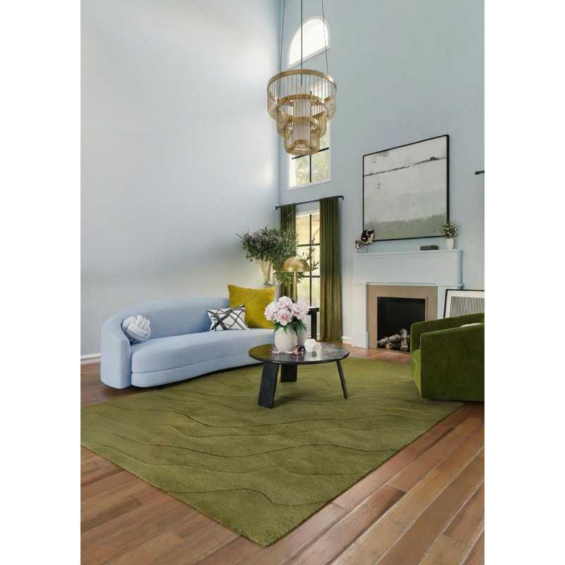 Tapis en laine vert fait main HIMEJA