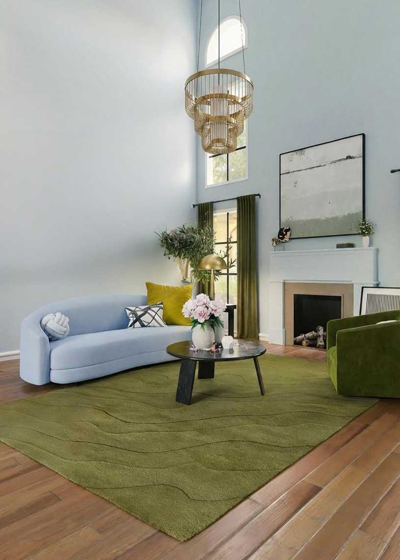 Tapis en laine vert fait main HIMEJA