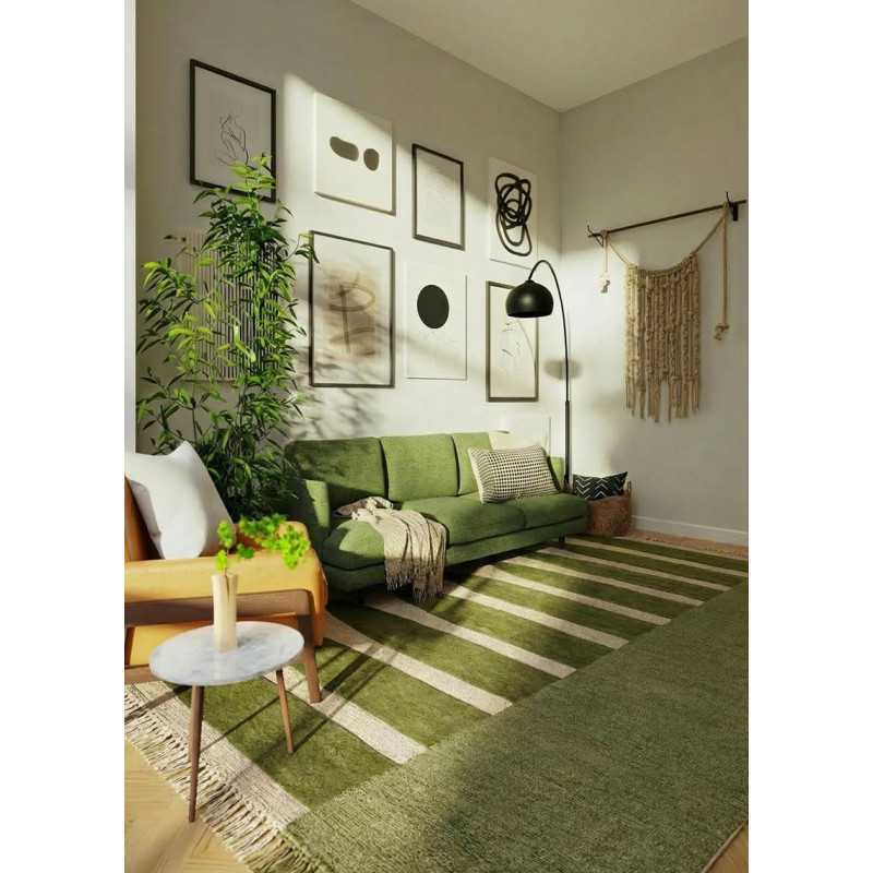 Tapis en laine vert beige fait main STONEG