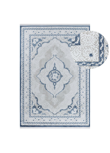 Tapis oriental crème bleu...